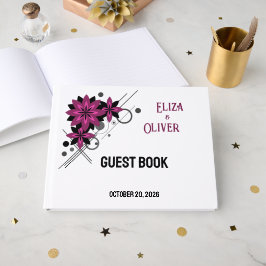 Libro De Visitas Minimalista elegante lujo moderno floral Borgoña