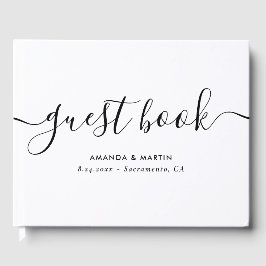 Libro De Visitas Minimalista guión moderno Boda blanco y negro