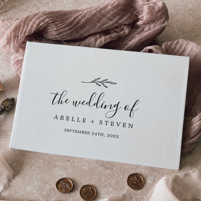 Libro De Visitas Mínimo Leaf Monograma Negro y Blanco Boda (Subido por el creador)