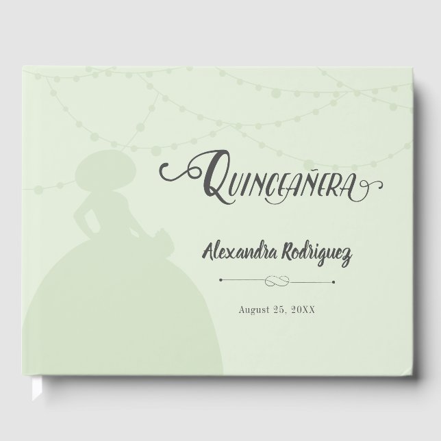 Libro De Visitas Mint Green Charro Silhouette Quinceanera (Anverso)