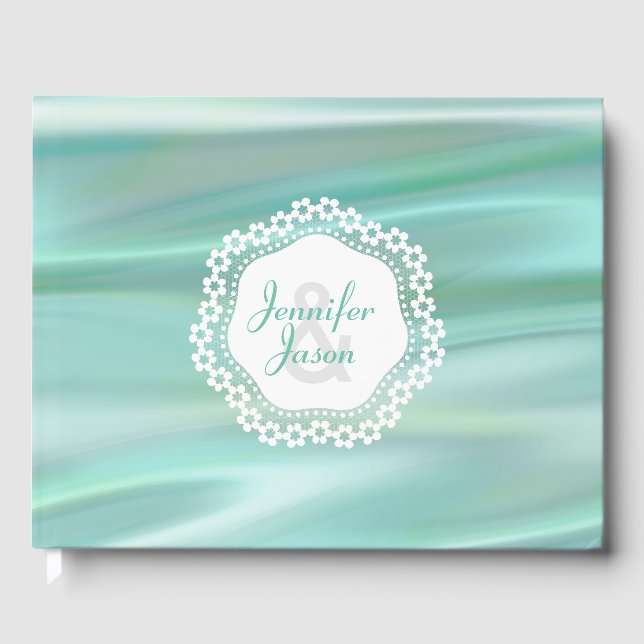 Libro De Visitas Mint Green Satin Look Boda Guest Book (Anverso)