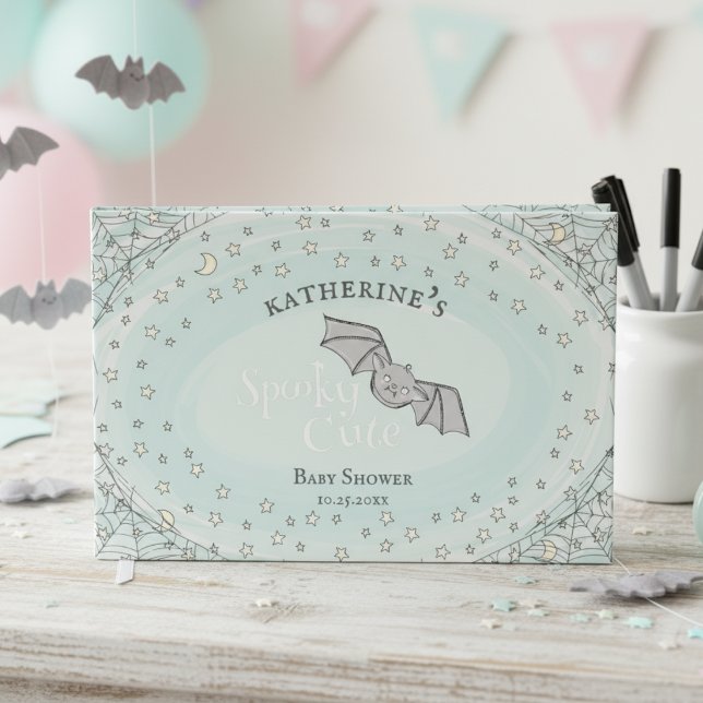 Libro De Visitas Mint Spooky Cute Bats Halloween Baby Shower (Mint Spooky Cute Halloween Baby Shower Guest Book 4 Mother to Be. Fall Baby Shower Keepsake for Her)