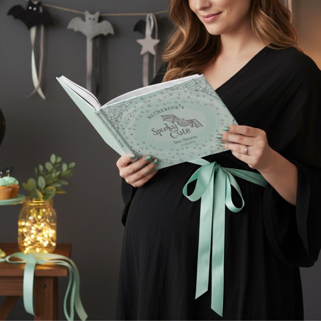 Libro De Visitas Mint Spooky Cute Bats Halloween Baby Shower (Spooky Cute Halloween Baby Shower Mint Guest Book. Cute Drawings of Baby Bats, Stars, Moons & Webs)