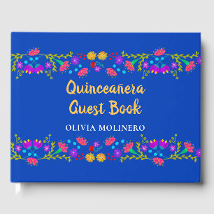 Libro De Visitas Mis Quince Años Azul Real Floral Quinceanera