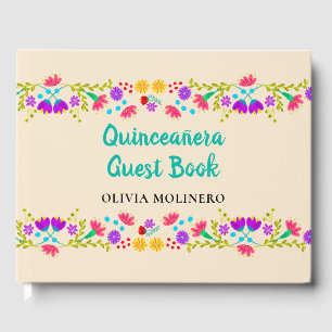 Libro De Visitas Mis Quince Anos Champagne Floral Quinceanera