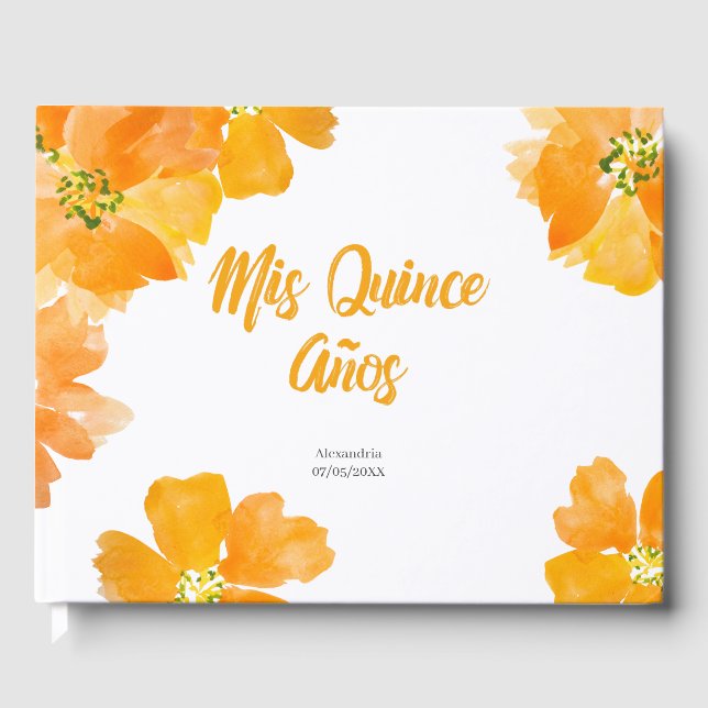 Libro De Visitas Mis Quince Anos Floral Brillante Quinceanera (Anverso)