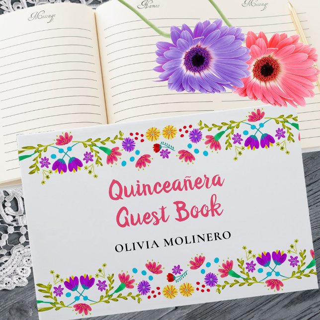 Libro De Visitas Mis Quince Anos Floral Mexicana Fiesta Quinceanera (Guest Book from my Mexican Fiesta Flowers Quinceanera Collection)