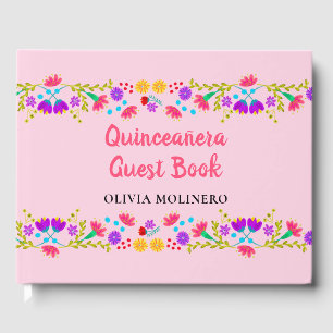 Libro De Visitas Mis Quince Anos Pink Floral Mexicano Quinceanera