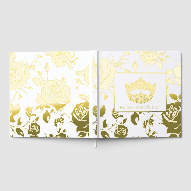 Libro De Visitas Miss America Crown Roses Gold Foil Scrapbook (Lleno)
