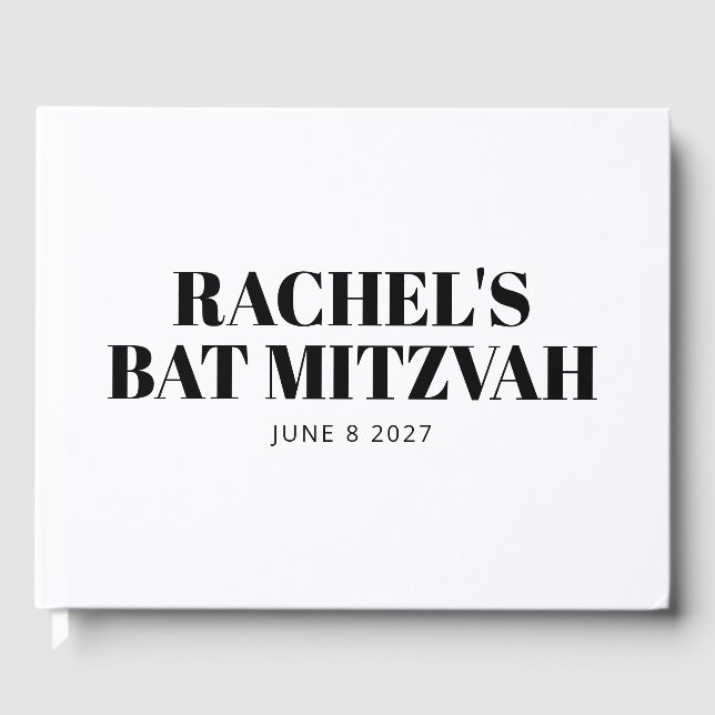 Libro De Visitas Mitzvah blanco y negro moderno personalizado (Anverso)
