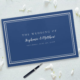 Libro De Visitas Moda Azul Blanco Clásico Moderno Boda Minimalista