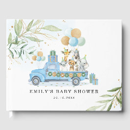 Libro De Visitas Moda Blue Gold Safari Jungle Animales Baby Shower