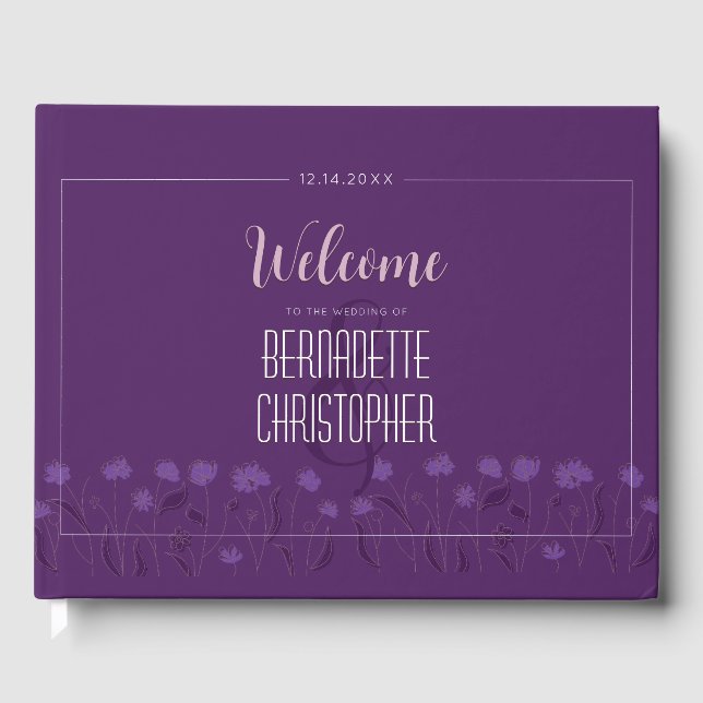 Libro De Visitas Moda boda Moderno Elegante Lavanda Simple Púrpura (Anverso)