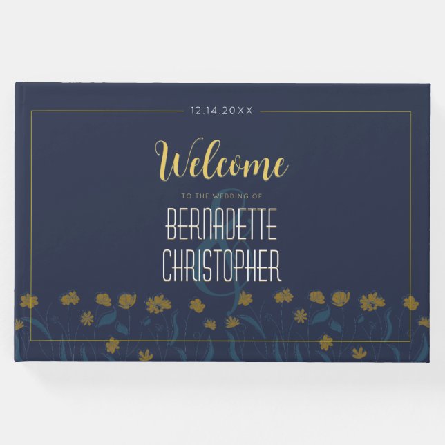 Libro De Visitas Moda boda Moderno Elegante Simple Amarillo Azul (Anverso)