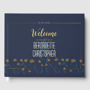 Libro De Visitas Moda boda Moderno Elegante Simple Amarillo Azul
