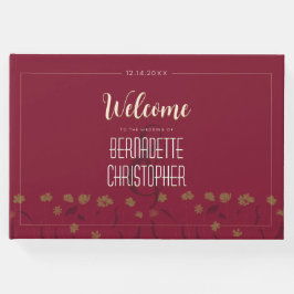 Libro De Visitas Moda boda Moderno Elegante Vino Rojo Simple