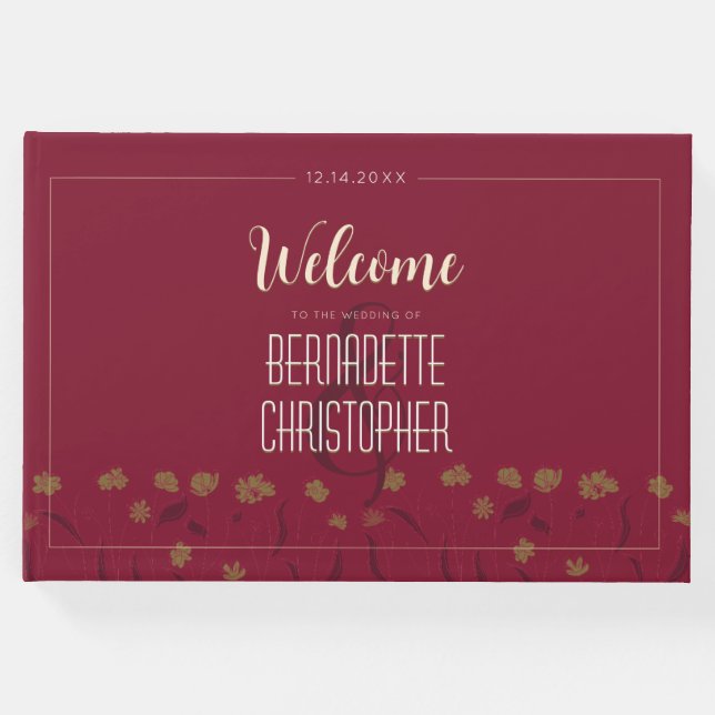 Libro De Visitas Moda boda Moderno Elegante Vino Rojo Simple (Anverso)