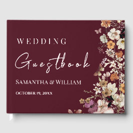 Libro De Visitas Moda Boho Wildflower Rústico Boda de Borgoña