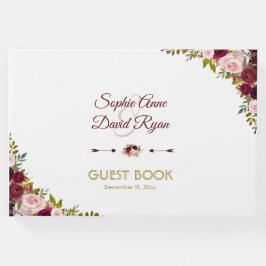 Libro De Visitas Moda Caída Marsala Boda Floral Borgoña