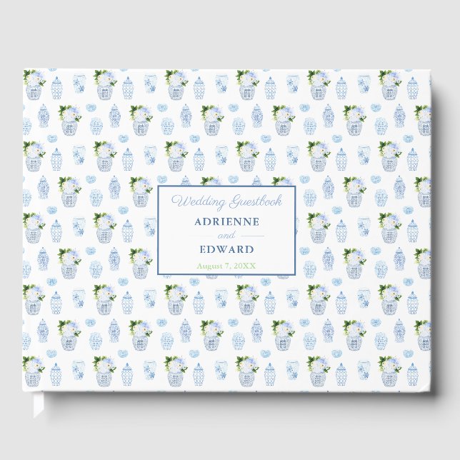 Libro De Visitas Moda Chinoiserie Doble felicidad Boda Jars (Anverso)