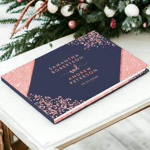 Libro De Visitas Moda Coral purpurina confetti boda azul marino