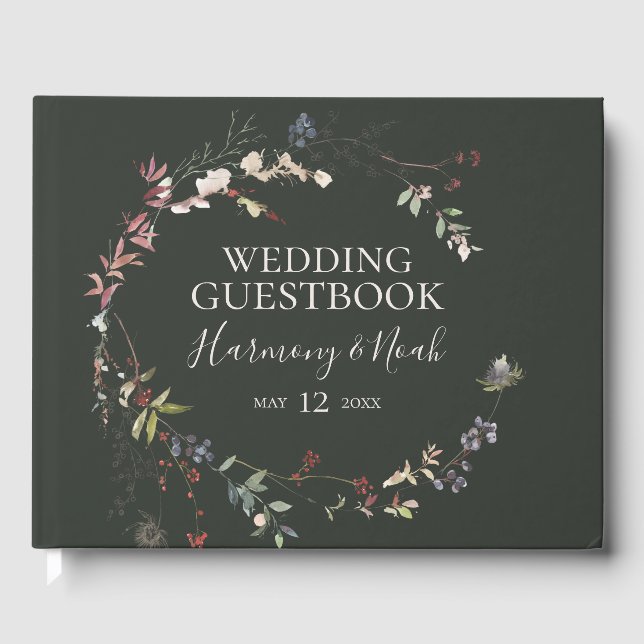 Libro De Visitas Moda de vacaciones Botánica | Boda verde oscuro (Anverso)