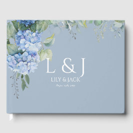Libro De Visitas Moda Dusty Blue Floral Hydrangea Boda Guestbook