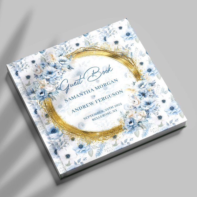 Libro De Visitas Moda Dusty Blue Gold Purpurina Boda (Chic Dusty Blue Gold Glitter Wedding Guest Book)