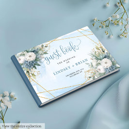 Libro De Visitas Moda Dusty Blue White Gold Floral Guest Book