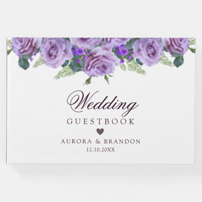Libro De Visitas Moda Elegante Boda Morado Floral (Anverso)