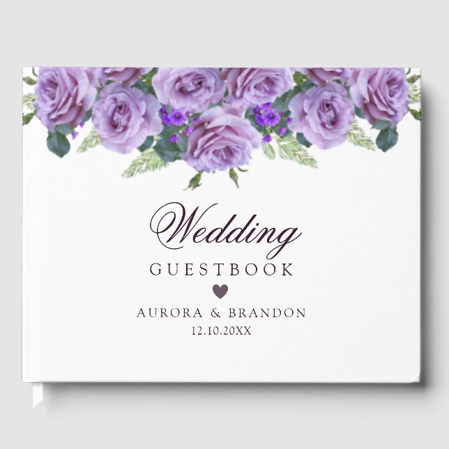 Libro De Visitas Moda Elegante Boda Morado Floral (Anverso)