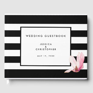 Libro De Visitas Moda Elegante Moderno Black Stripe Magnolia