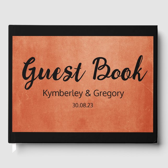 Libro De Visitas Moda elegante Naranja quemado negro fecha de nombr (Anverso)