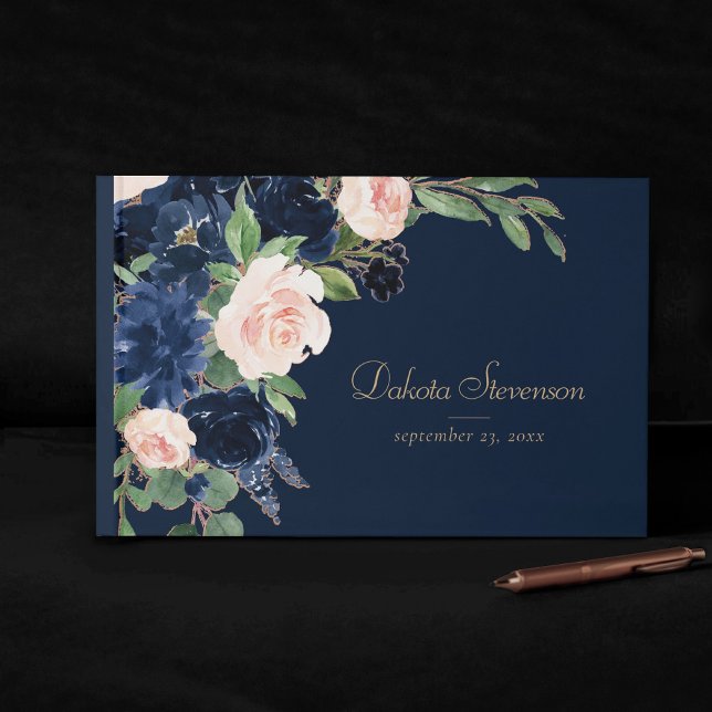 Libro De Visitas Moda florece | Floral rosa azul de la Marina Oscur (Subido por el creador)