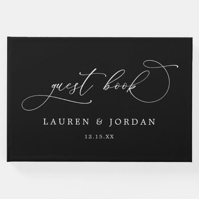 Libro De Visitas Moda Foto moderna Boda blanco y negro (Anverso)