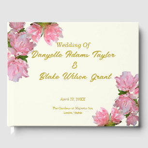 Libro De Visitas Moda Gold Text, Pink Azaleas y Ivory Boda