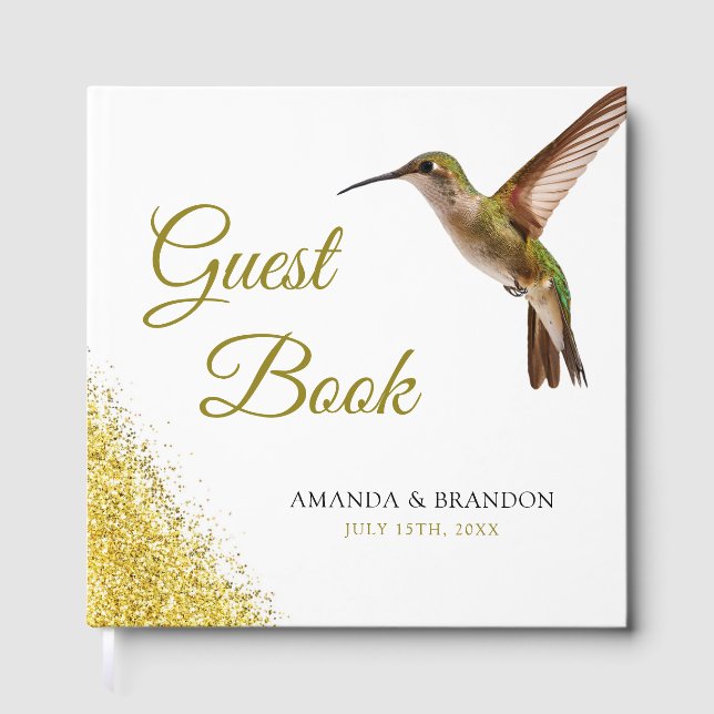 Libro De Visitas Moda Green Hummingbird y Gold Dust Boda (Anverso)