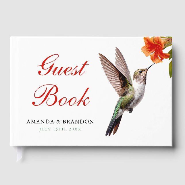 Libro De Visitas Moda Hummingbird y Naranja Boda de flores (Anverso)
