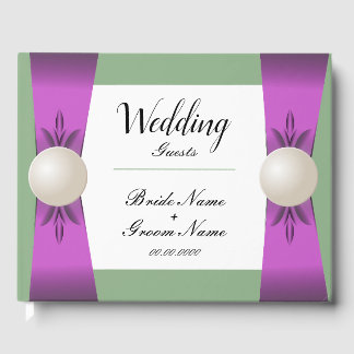 Libro De Visitas Moda Lilac y Sage Pearl Ribbon Boda