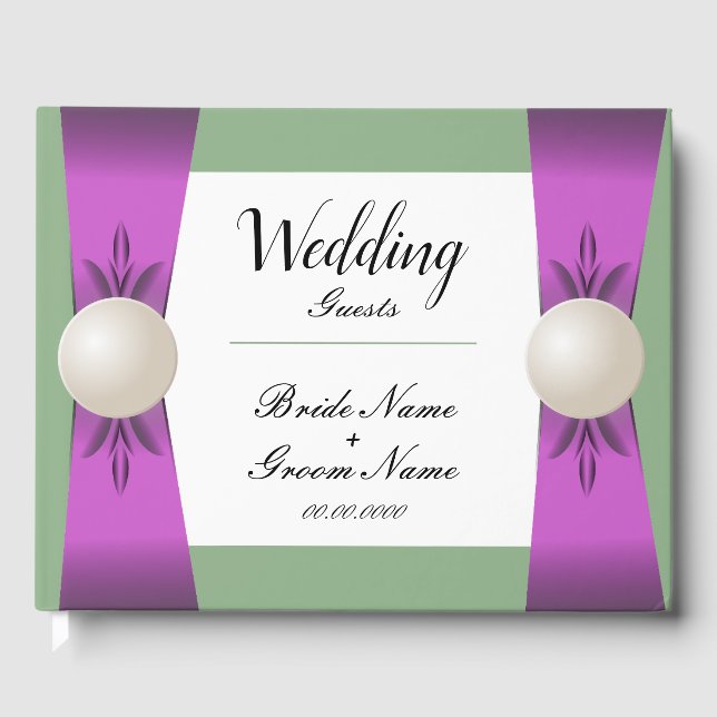 Libro De Visitas Moda Lilac y Sage Pearl Ribbon Boda (Anverso)