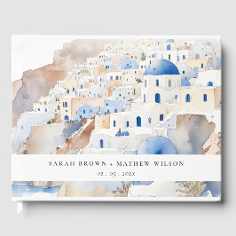 Libro De Visitas Moda mínima Santorini Grecia Boda acuarela