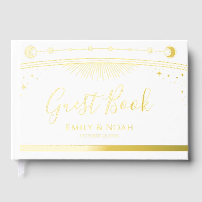 Libro De Visitas Moda mística Boda de estrellas de luna de sol blan (Anverso)