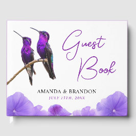 Libro De Visitas Moda Morado Hummingbirds y Petales Boda