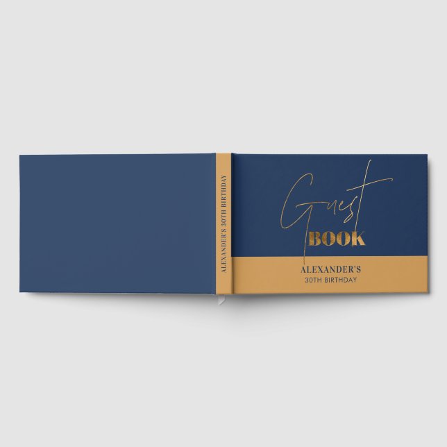 Libro De Visitas Moda Navy y Gold Script Cumpleaños Gracias (Lleno)