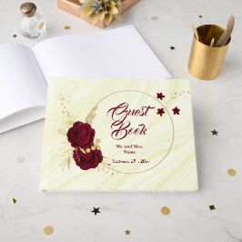Libro De Visitas moda oro burdeos floral de mármol de flores