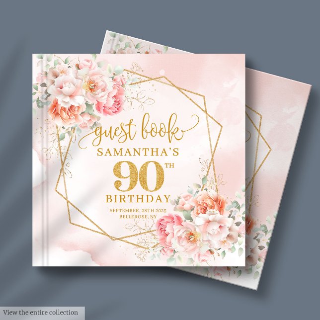 Libro De Visitas Moda Pale Pink Gold Floral 90 Birthday Guest Book (Chic Pale Pink Gold Floral 90 Birthday Guest Book)