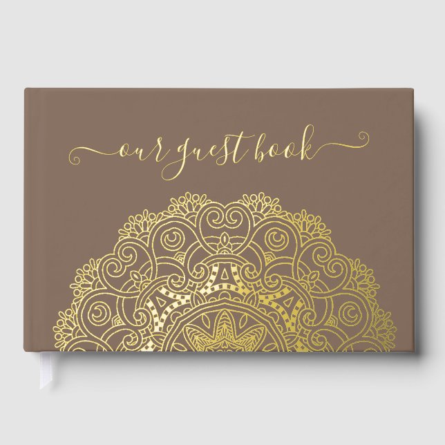 Libro De Visitas Moda Pareja Iniciales Floral Mandala Gold (Anverso)