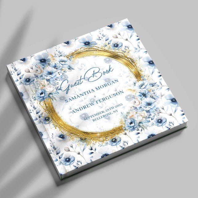 Libro De Visitas Moda Pastel Blue Gold Purpurina Boda (Chic Pastel Blue Gold Glitter Wedding Guest Book)