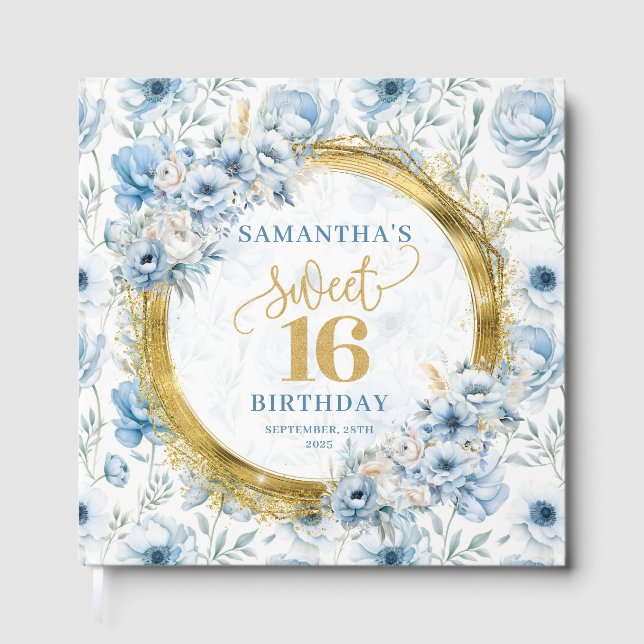 Libro De Visitas Moda Pastel Blue Sweet 16 Guest Book with Sparkles (Anverso)