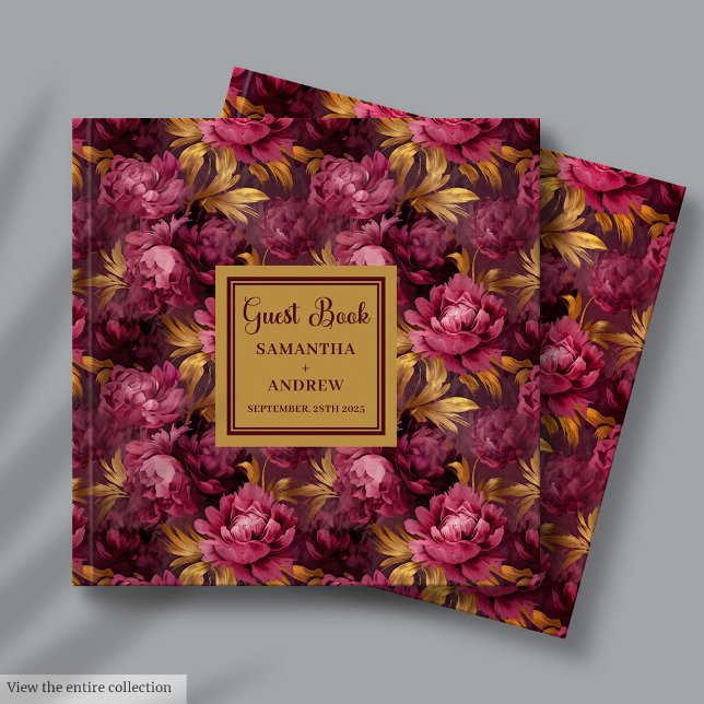 Libro De Visitas Moda Rubor Burgundy Gold Boda Guest Book (Chic Blush Burgundy Gold Wedding Guest Book for Guests)